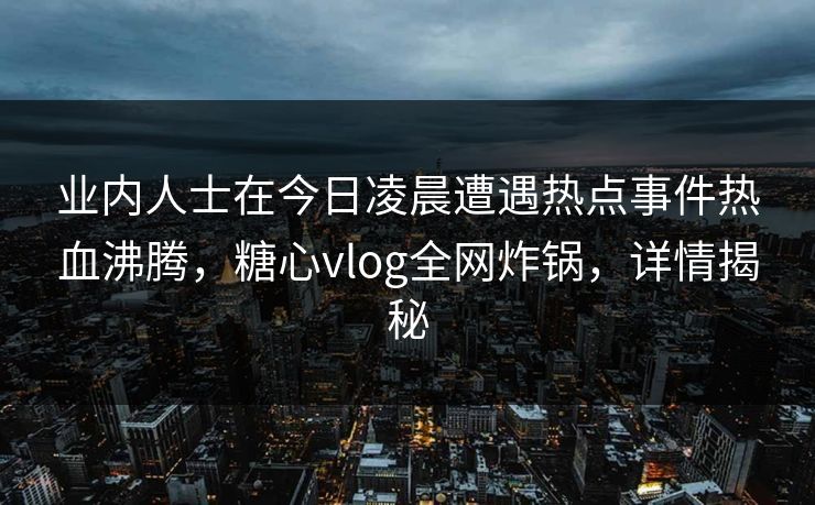 业内人士在今日凌晨遭遇热点事件热血沸腾，糖心vlog全网炸锅，详情揭秘