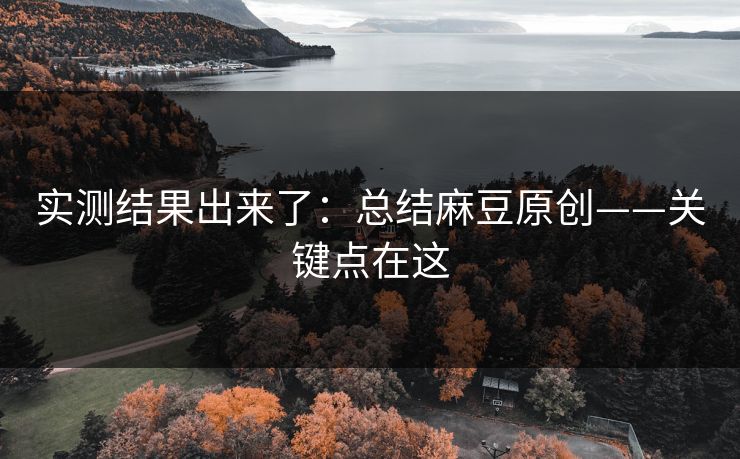 实测结果出来了:总结麻豆原创——关键点在这 实测结果出来了:总结麻豆原创——关键点在这